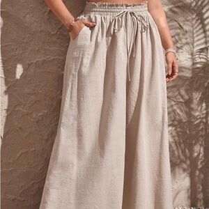 VCAY Plus Drawstring Waist Wide Leg Summer Pants Apricot 2XL 16